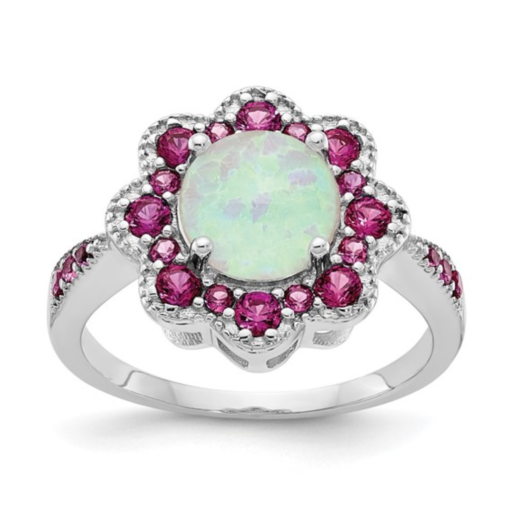 Cheryl M 925 Silver Created Opal & Red Nano Ring